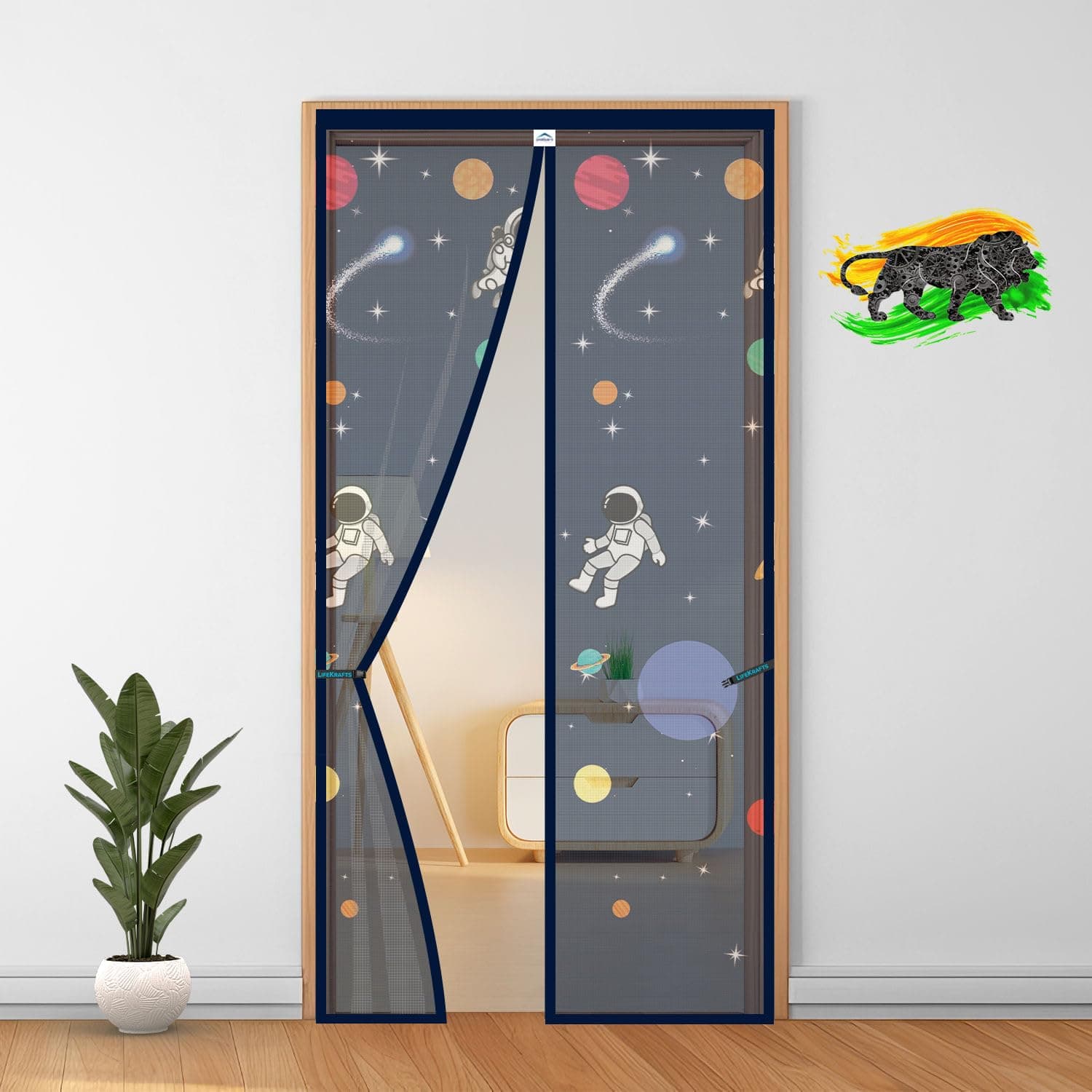 LifeKrafts planet theme door mosquito net with Make in India badge